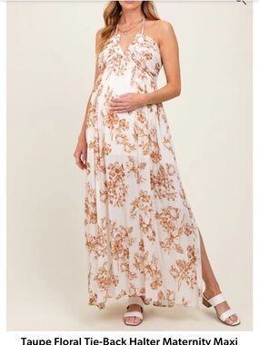 Pinkblush Taupe Floral Tie-Back Halter Maternity Maxi Dress
